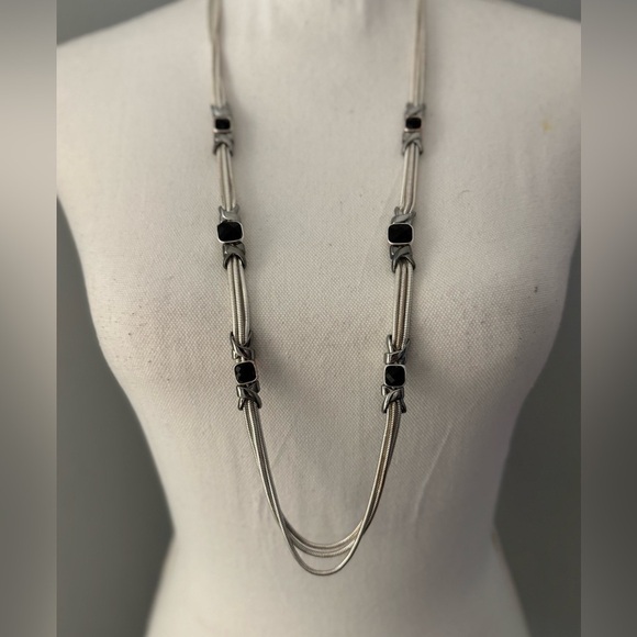 Dana Buchman Necklace Silver tone faux onyx & box chain - Gorgeous!! 35” - Picture 1 of 9